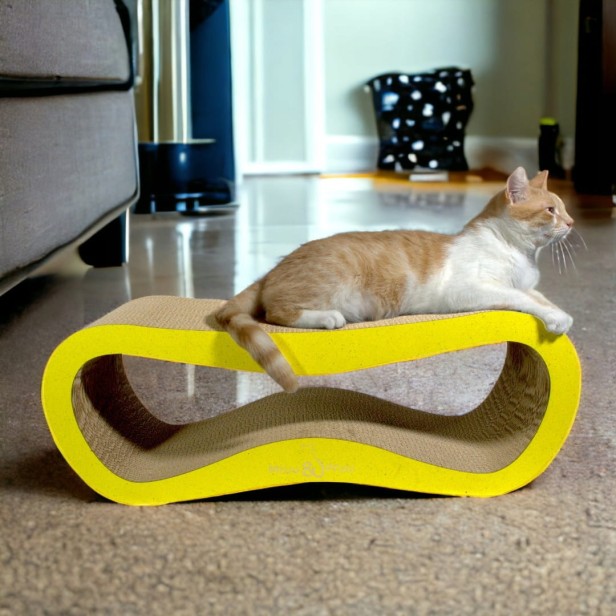 mega katzenkratzer , karton kratzer , gelber katzenkratzer , karton katzenkratzer , abmessungen des katzenkratzers 78 x 28 x 25 cm , premium gelber katzenkratzer , premium katzenkratzer