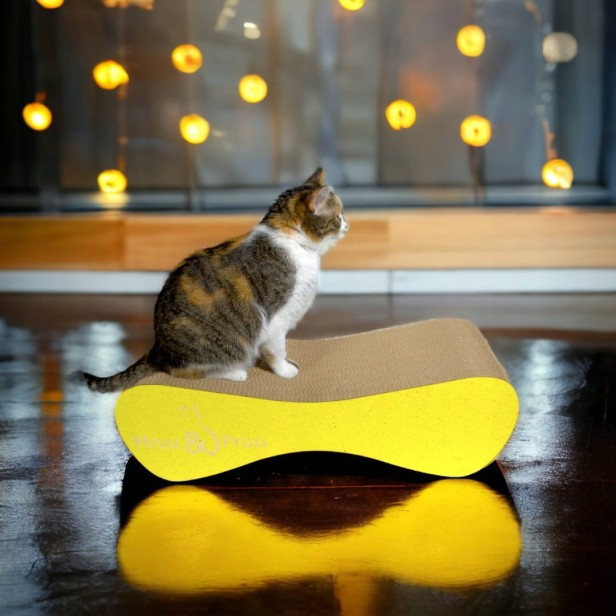 großer Katzenkratzer , Katzenkratzer aus Karton , gelber Katzenkratzer , Katzenkratzer aus Karton , 70 x 23 x 25 cm , Katzenkratzer , Katzenkratzer aus Karton , gelber Premium-Katzenkratzer , großer Premium-Katzenkratzer , gelber Katzenkratzer , mruupruu