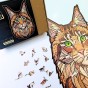 Zestaw puzzli drewnianych Leśny Kot - ułożony obraz, pudełko i figurki specjalne., puzzle dla dorosłych marka mruupruu, trudne puzzle drewniane