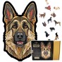 Kompletny zestaw puzzli drewnianych Owczarek Niemiecki - ułożony obraz, pudełko i elementy specjalne., puzzle dla dorosłych marka mruupruu, trudne puzzle drewniane