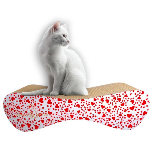 Katzenkratzer groß 70x23x24 cm weiß mit Herzen, Katzenkratzer, Premium-Katzenkratzer, Premium-Katzenkratzer, umweltfreundlicher Katzenkratzer, Kratzer, Liebeskratzer, Herzkratzer, weißer Kratzer