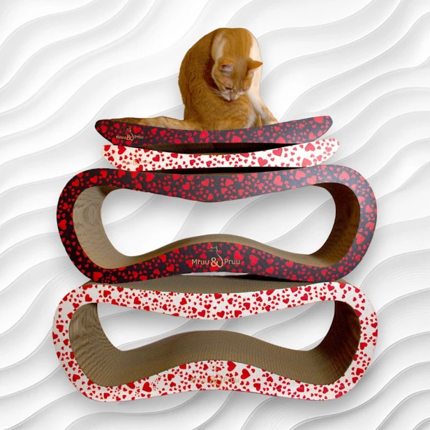 Katzenkratzer groß 70x23x24 cm weiß mit Herzen, Katzenkratzer, Premium-Katzenkratzer, Premium-Katzenkratzer, umweltfreundlicher Katzenkratzer, Kratzer, Liebeskratzer, Herzkratzer, weißer Kratzer