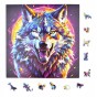 Raubtier-Wolf-Puzzle, Raubtier-Wolf, Wolf, farbiger Wolf, Wolf auf farbigem Hintergrund, 25x25cm , quadratisches Puzzle, unregelmäßige Formen, Holzpuzzle, 150 Teile, mruu&amp;pruu Puzzle, mruupruu, mruupruu-Puzzle