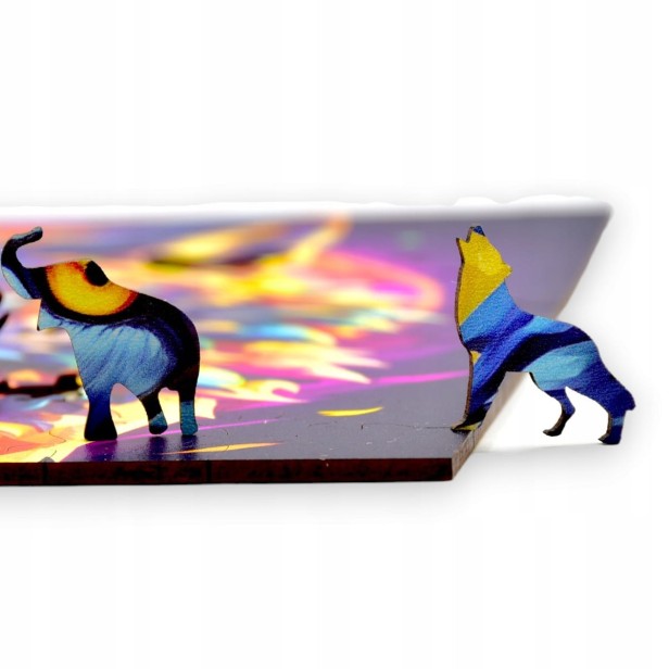 Raubtier-Wolf-Puzzle, Raubtier-Wolf, Wolf, farbiger Wolf, Wolf auf farbigem Hintergrund, 25x25cm , quadratisches Puzzle, unregelmäßige Formen, Holzpuzzle, 150 Teile, mruu&amp;pruu Puzzle, mruupruu, mruupruu-Puzzle