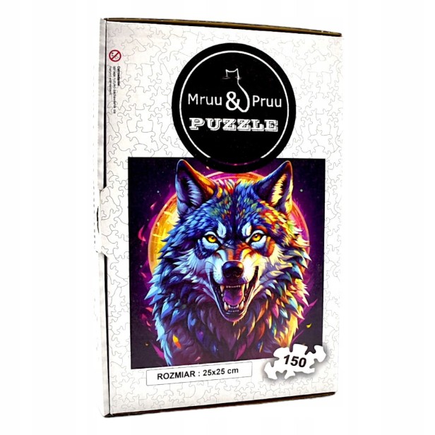 Raubtier-Wolf-Puzzle, Raubtier-Wolf, Wolf, farbiger Wolf, Wolf auf farbigem Hintergrund, 25x25cm , quadratisches Puzzle, unregelmäßige Formen, Holzpuzzle, 150 Teile, mruu&amp;pruu Puzzle, mruupruu, mruupruu-Puzzle