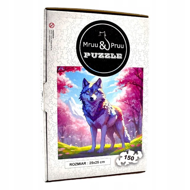 Wolfspuzzle, Wolf, bunter Wolf, Wolf auf buntem Hintergrund, 25x25cm , quadratisches Puzzle, unregelmäßige Formen, Holzpuzzle, 150 Teile, mruu&amp;pruu-Puzzle, mruupruu, mruupruu-Puzzle