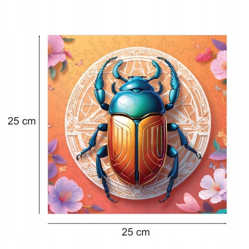 Skarabäus-Puzzle, Skarabäus, bunter Käfer, Skarabäus auf buntem Hintergrund, 25x25cm , quadratisches Puzzle, unregelmäßige Formen, Holzpuzzle, 150 Teile, Puzzle, mruupruu, mruupruu-Puzzle