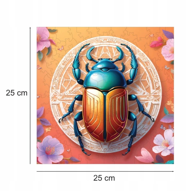Skarabäus-Puzzle, Skarabäus, bunter Käfer, Skarabäus auf buntem Hintergrund, 25x25cm , quadratisches Puzzle, unregelmäßige Formen, Holzpuzzle, 150 Teile, Puzzle, mruupruu, mruupruu-Puzzle