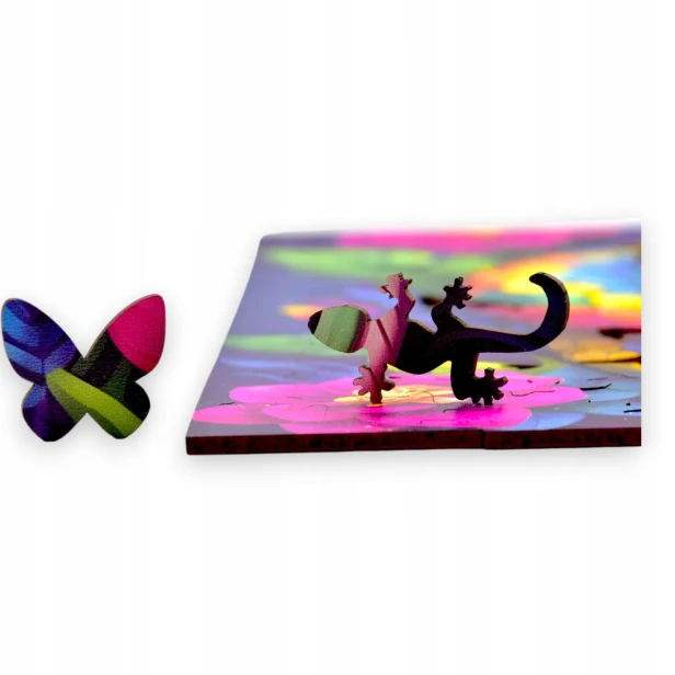 Schlangenpuzzle, Schlange, bunte Schlange, Schlange auf buntem Hintergrund, 25x25cm , quadratisches Puzzle, unregelmäßige Formen, Holzpuzzle, 150 Teile, Puzzle, mruupruu, mruupruu-Puzzle