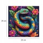 Schlangenpuzzle, Schlange, bunte Schlange, Schlange auf buntem Hintergrund, 25x25cm , quadratisches Puzzle, unregelmäßige Formen, Holzpuzzle, 150 Teile, Puzzle, mruupruu, mruupruu-Puzzle