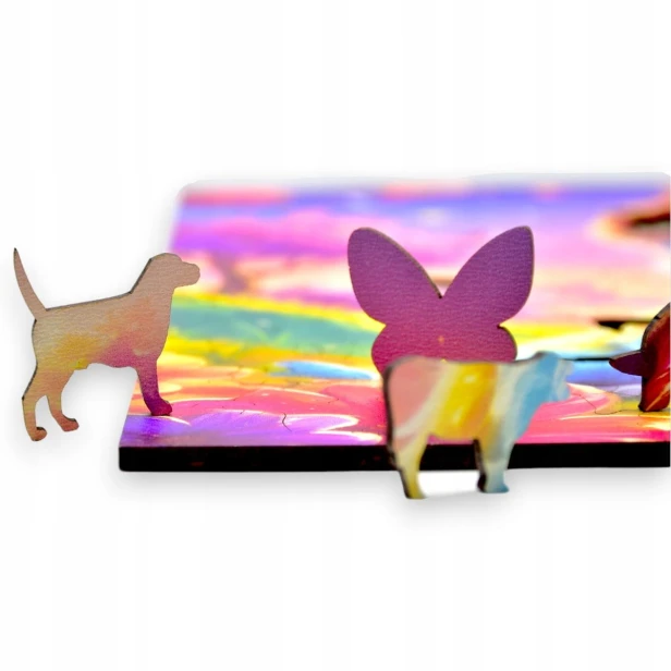 Puzzle mit Hund, Hund, Hund, Hund auf farbigem Hintergrund, 25x25cm , quadratisches Puzzle, unregelmäßige Formen, Holzpuzzle, 150 Teile, Puzzle, mruupruu, mruupruu-Puzzle