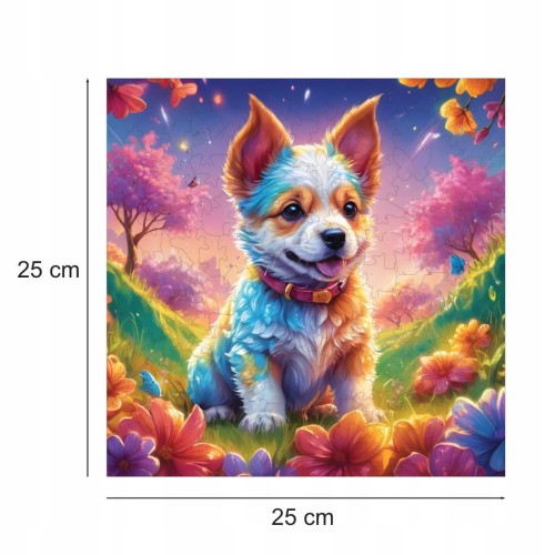 Puzzle mit Hund, Hund, Hund, Hund auf farbigem Hintergrund, 25x25cm , quadratisches Puzzle, unregelmäßige Formen, Holzpuzzle, 150 Teile, Puzzle, mruupruu, mruupruu-Puzzle