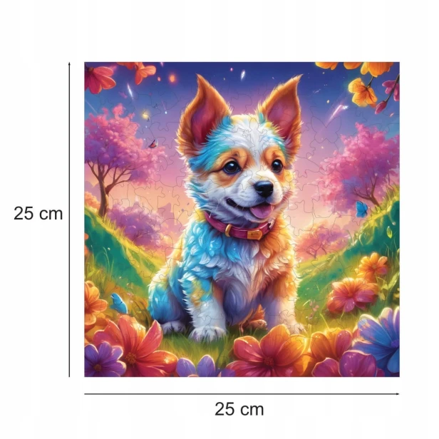 Puzzle mit Hund, Hund, Hund, Hund auf farbigem Hintergrund, 25x25cm , quadratisches Puzzle, unregelmäßige Formen, Holzpuzzle, 150 Teile, Puzzle, mruupruu, mruupruu-Puzzle