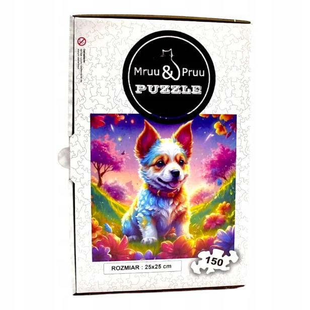 Puzzle mit Hund, Hund, Hund, Hund auf farbigem Hintergrund, 25x25cm , quadratisches Puzzle, unregelmäßige Formen, Holzpuzzle, 150 Teile, Puzzle, mruupruu, mruupruu-Puzzle