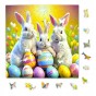 Hasenpuzzle, Kaninchen, Hasen, Kaninchen auf farbigem Hintergrund, 25x25cm , quadratisches Puzzle, unregelmäßige Formen, Holzpuzzle, 150 Teile, Puzzle, mruupruu, mruupruu-Puzzle
