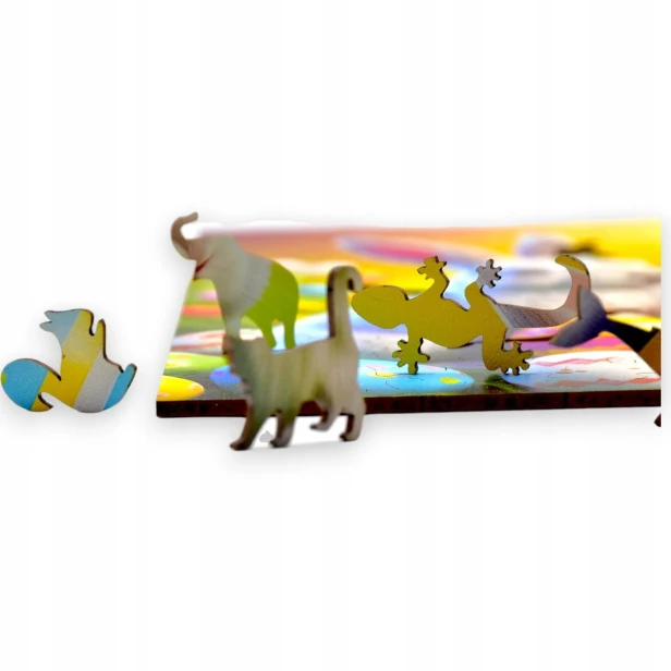 Hasenpuzzle, Kaninchen, Hasen, Kaninchen auf farbigem Hintergrund, 25x25cm , quadratisches Puzzle, unregelmäßige Formen, Holzpuzzle, 150 Teile, Puzzle, mruupruu, mruupruu-Puzzle
