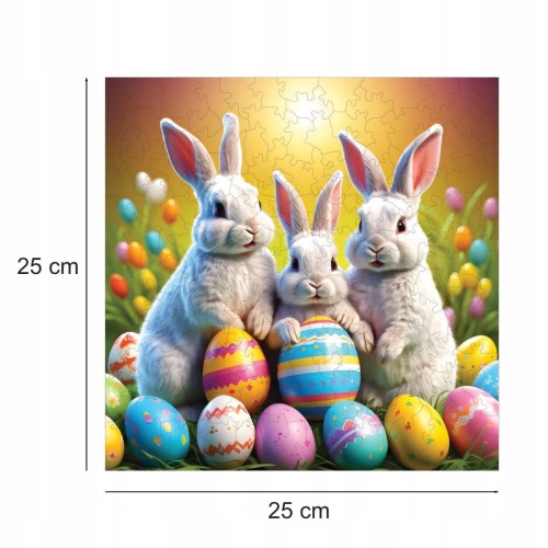 Hasenpuzzle, Kaninchen, Hasen, Kaninchen auf farbigem Hintergrund, 25x25cm , quadratisches Puzzle, unregelmäßige Formen, Holzpuzzle, 150 Teile, Puzzle, mruupruu, mruupruu-Puzzle