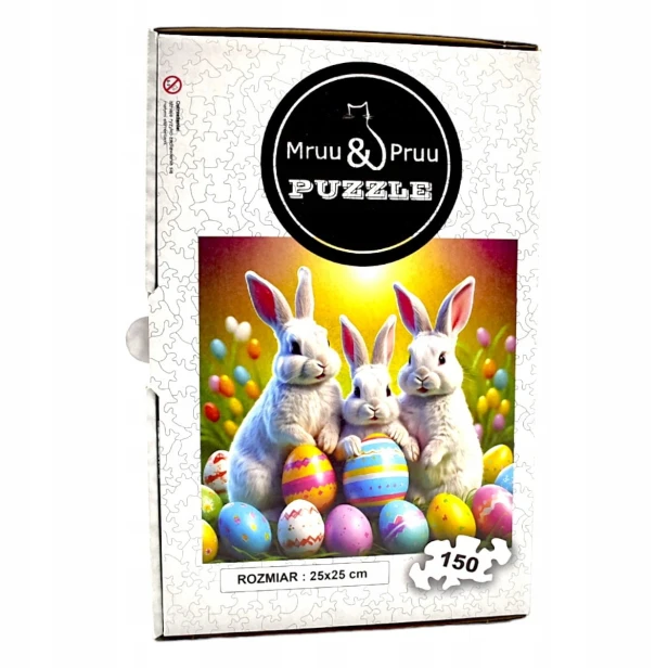 Hasenpuzzle, Kaninchen, Hasen, Kaninchen auf farbigem Hintergrund, 25x25cm , quadratisches Puzzle, unregelmäßige Formen, Holzpuzzle, 150 Teile, Puzzle, mruupruu, mruupruu-Puzzle