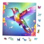 Kolibri-Puzzle, Kolibri, Kolibri auf farbigem Hintergrund, 25x25cm , quadratisches Puzzle, unregelmäßige Formen, Holzpuzzle, 150 Teile, Puzzle, mruupruu, mruupruu-Puzzle