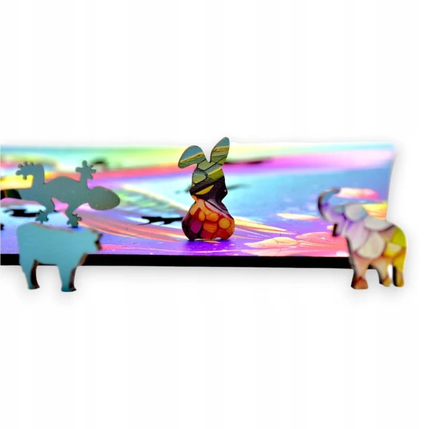 Kolibri-Puzzle, Kolibri, Kolibri auf farbigem Hintergrund, 25x25cm , quadratisches Puzzle, unregelmäßige Formen, Holzpuzzle, 150 Teile, Puzzle, mruupruu, mruupruu-Puzzle