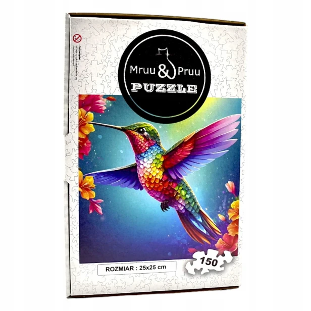 Kolibri-Puzzle, Kolibri, Kolibri auf farbigem Hintergrund, 25x25cm , quadratisches Puzzle, unregelmäßige Formen, Holzpuzzle, 150 Teile, Puzzle, mruupruu, mruupruu-Puzzle