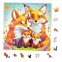 Fuchs-Puzzle, Fuchs, Fuchsfamilie, Fuchsfamilie auf farbigem Hintergrund, 25x25cm , quadratisches Puzzle, unregelmäßige Formen, Holzpuzzle, 150 Teile