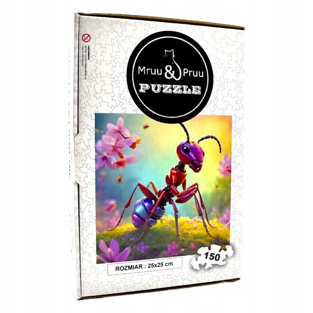 Puzzle mit Ameise, Ameise, niedliche Ameise, Ameise auf farbigem Hintergrund, 25x25cm , quadratisches Puzzle, unregelmäßige Formen, Holzpuzzle, 150 Teile