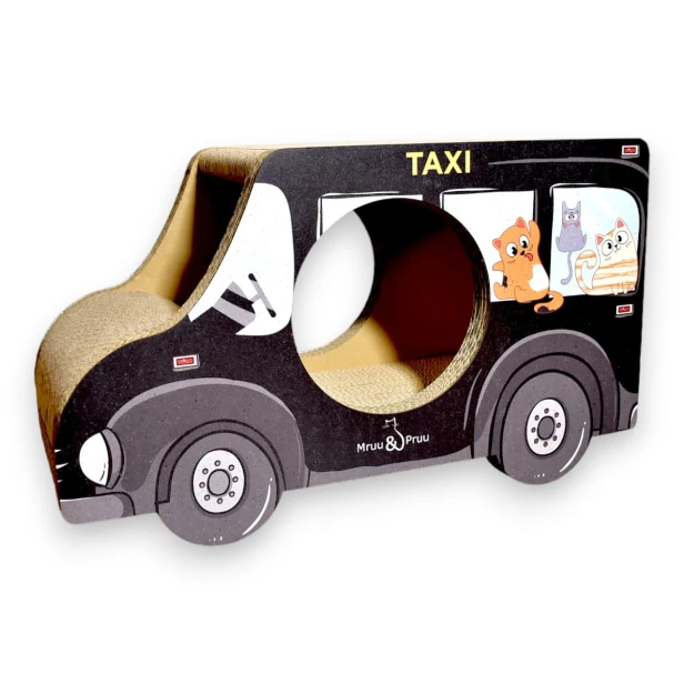 Kratzwagen Schwarz Taxi Karton 60x36x29 cm , Karton Kratzer , Mruupruu , Katzenkratzer