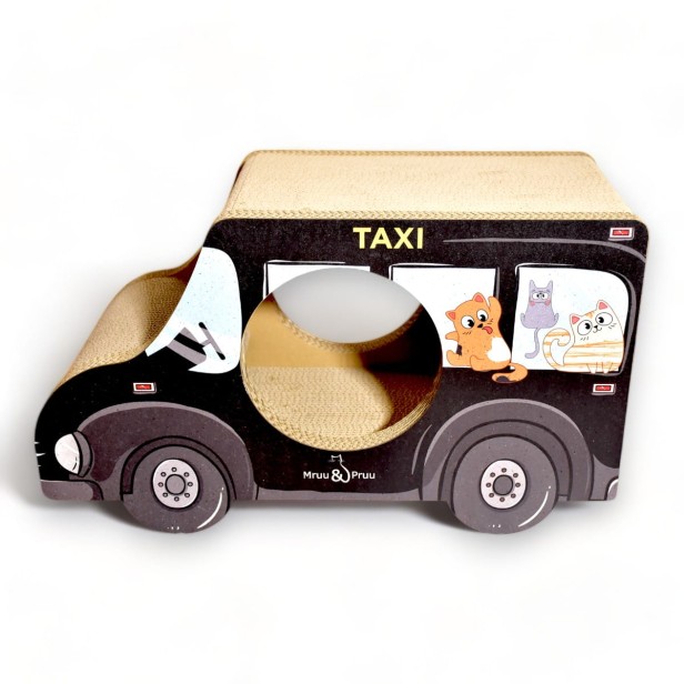Kratzwagen Schwarz Taxi Karton 60x36x29 cm , Karton Kratzer , Mruupruu , Katzenkratzer