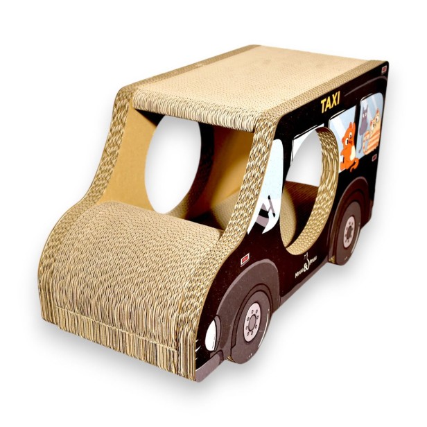 Kratzwagen Schwarz Taxi Karton 60x36x29 cm , Karton Kratzer , Mruupruu , Katzenkratzer