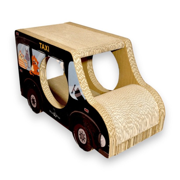 Kratzwagen Schwarz Taxi Karton 60x36x29 cm , Karton Kratzer , Mruupruu , Katzenkratzer