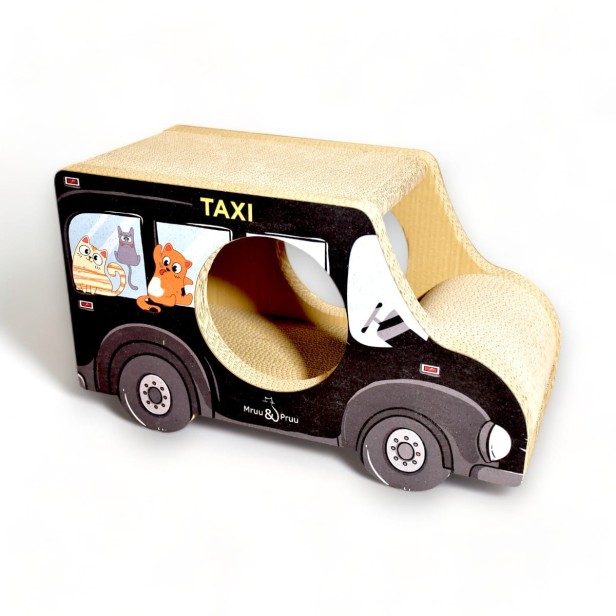 Kratzwagen Schwarz Taxi Karton 60x36x29 cm , Karton Kratzer , Mruupruu , Katzenkratzer