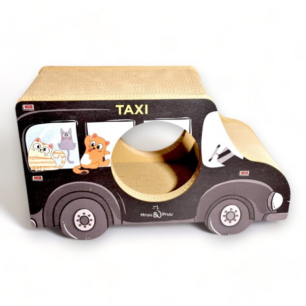 Kratzwagen Schwarz Taxi Karton 60x36x29 cm , Karton Kratzer , Mruupruu , Katzenkratzer