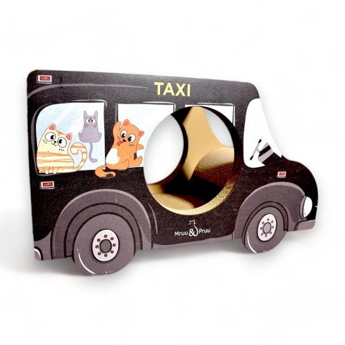 Kratzwagen Schwarz Taxi Karton 60x36x29 cm , Karton Kratzer , Mruupruu , Katzenkratzer