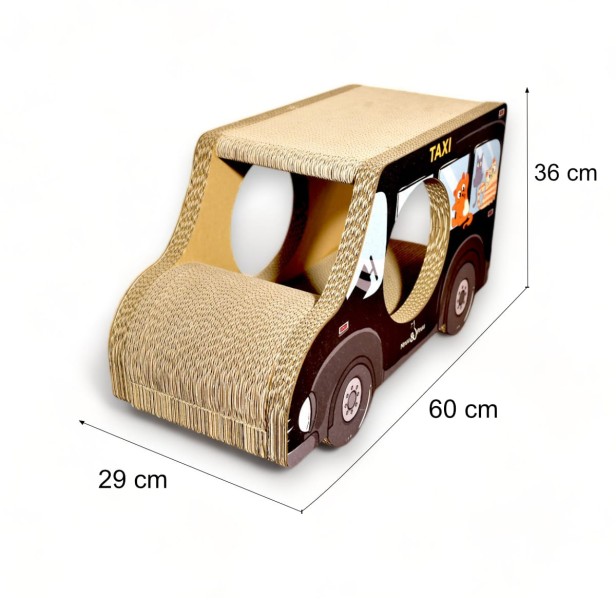 Kratzwagen Schwarz Taxi Karton 60x36x29 cm , Karton Kratzer , Mruupruu , Katzenkratzer