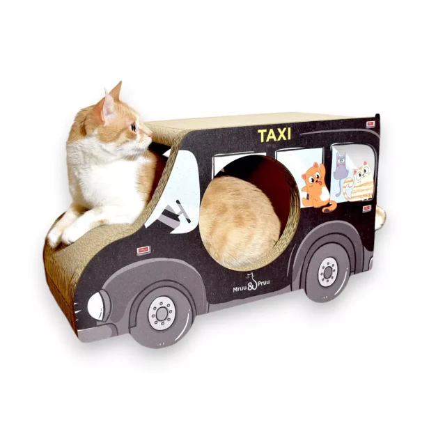 Kratzwagen Schwarz Taxi Karton 60x36x29 cm , Karton Kratzer , Mruupruu , Katzenkratzer