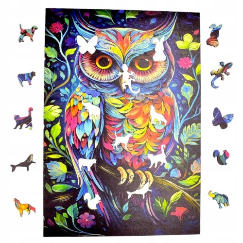 Eulenpuzzle 160 Teile, Holzpuzzle, mruupruu-Puzzle, Eule, buntes Eulenpuzzle