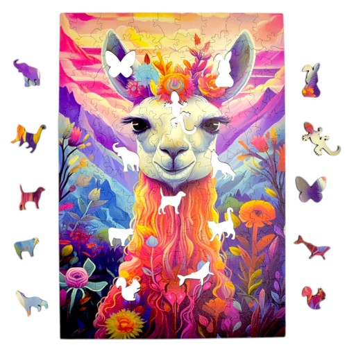 Lama-Puzzle 160 Teile, Holzpuzzle, mruupruu-Puzzle, Lama, buntes Lama-Puzzle
