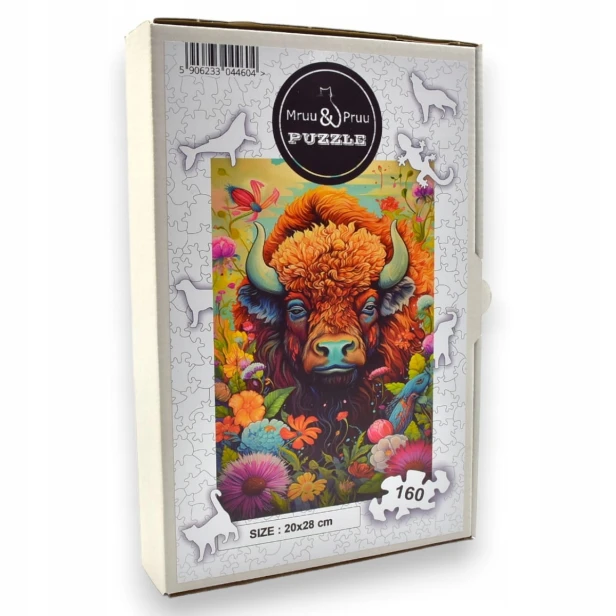 Büffelpuzzle 160 Teile, Holzpuzzle, Mruupruu-Puzzle, Büffel, buntes Büffelpuzzle