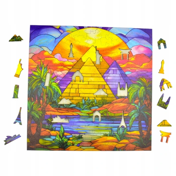 gizeh pyramiden puzzle 150 teile, holz puzzle, mruupruu puzzle, gizeh pyramiden, bunt gizeh pyramiden puzzle, glasmalerei fenster