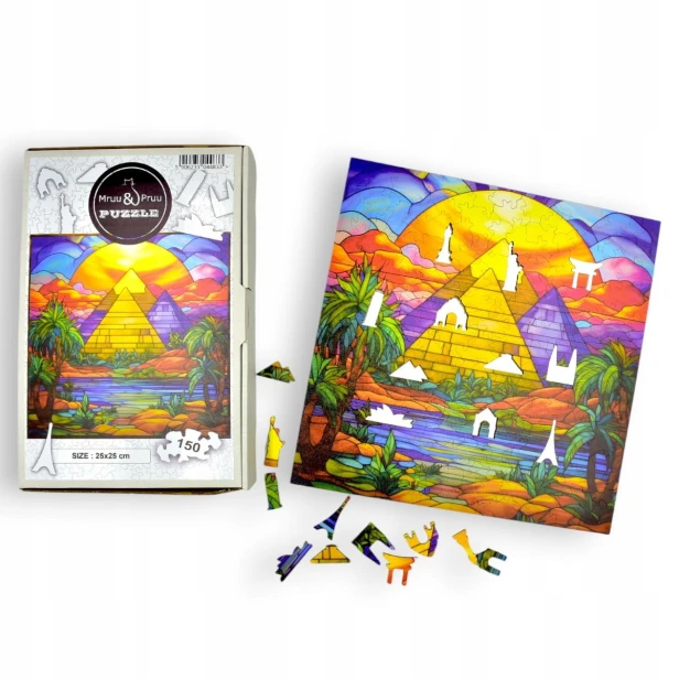 gizeh pyramiden puzzle 150 teile, holz puzzle, mruupruu puzzle, gizeh pyramiden, bunt gizeh pyramiden puzzle, glasmalerei fenster