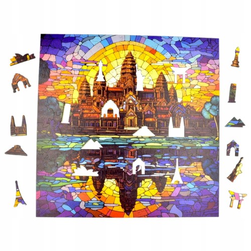 angkor wat puzzle 150 teile, holzpuzzle, mruupruu puzzle, angkor wat, angkor wat farbiges puzzle, glasfenster