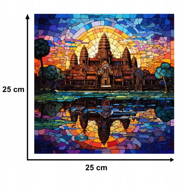 angkor wat puzzle 150 teile, holzpuzzle, mruupruu puzzle, angkor wat, angkor wat farbiges puzzle, glasfenster