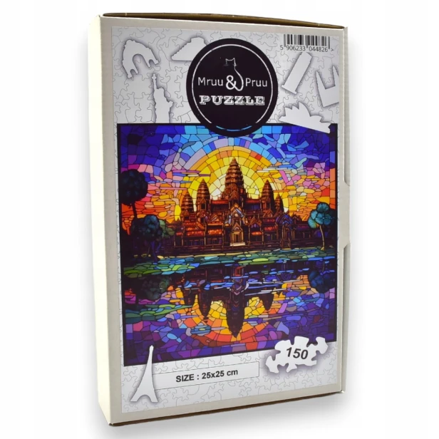 angkor wat puzzle 150 teile, holzpuzzle, mruupruu puzzle, angkor wat, angkor wat farbiges puzzle, glasfenster