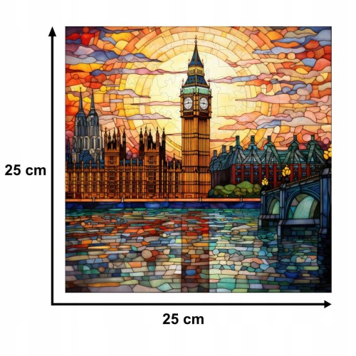 big ben puzzle 150 teile, holzpuzzle, mruupruu puzzle, big ben, buntes big ben puzzle, glasfenster