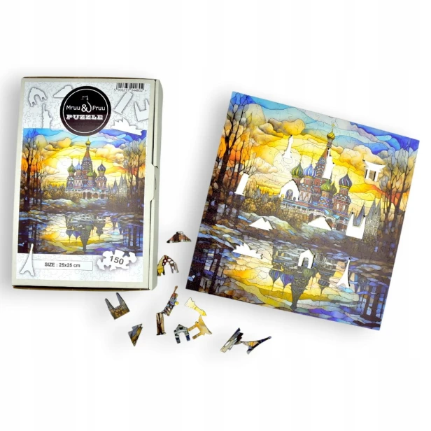 blutkirche puzzle 150 elemente, holzpuzzle, mruupruu puzzle, blutkirche, buntes blutkirche puzzle, glasfenster