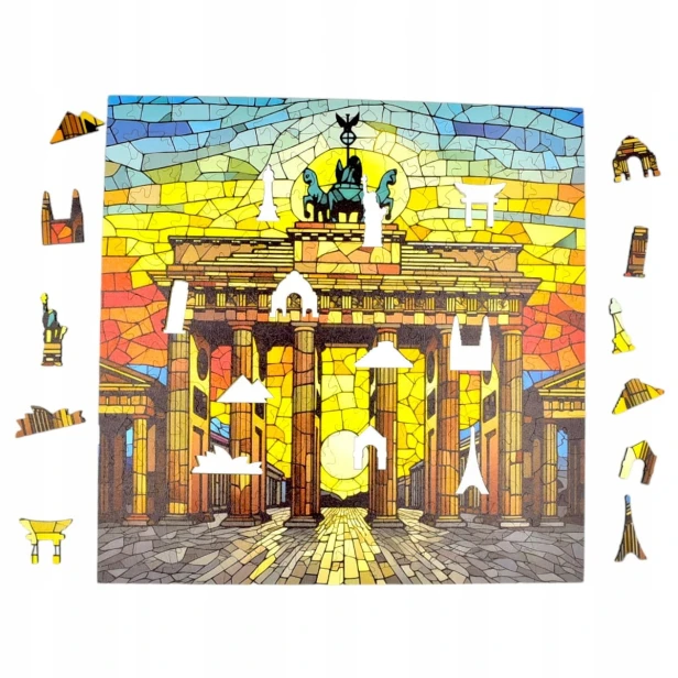 brandenburgisches tor puzzle 150 teile, holzpuzzle, mruupruu puzzle, brandenburgisches tor, buntes brandenburgisches tor puzzle, glasfenster