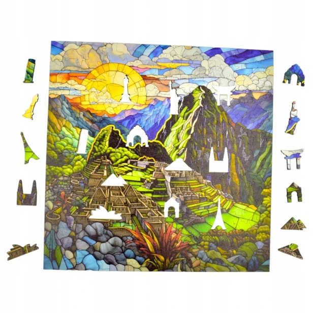 machu picchu puzzle 150 teile, holzpuzzle, mruupruu puzzle, machu picchu, buntes machu picchu puzzle, glasfenster