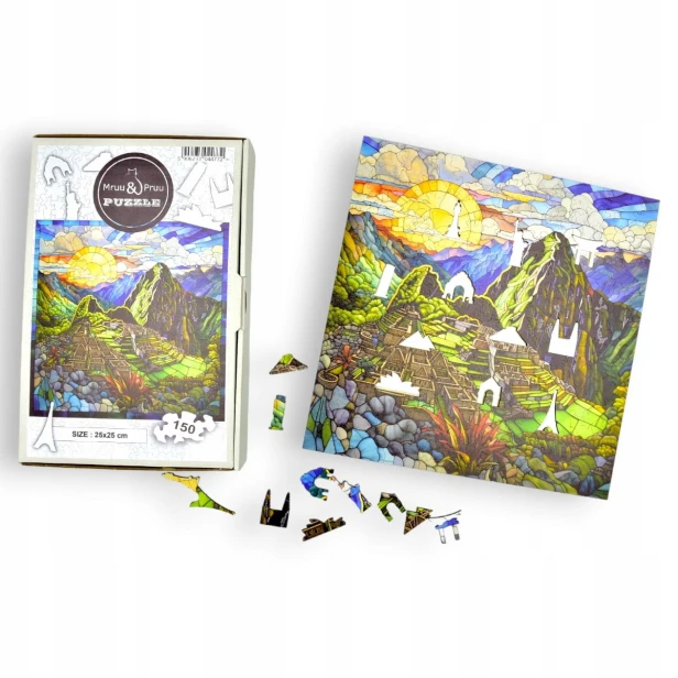 machu picchu puzzle 150 teile, holzpuzzle, mruupruu puzzle, machu picchu, buntes machu picchu puzzle, glasfenster