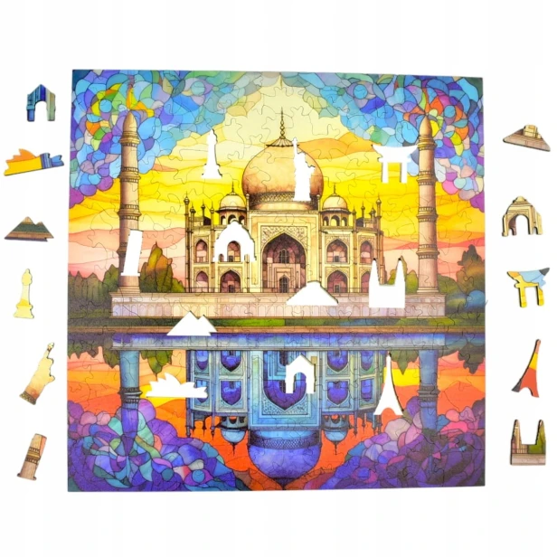 tadz mahal puzzle 150 teile, holzpuzzle, mruupruu puzzle, tadz mahal, tadz mahal farbiges puzzle, glasmalerei fenster